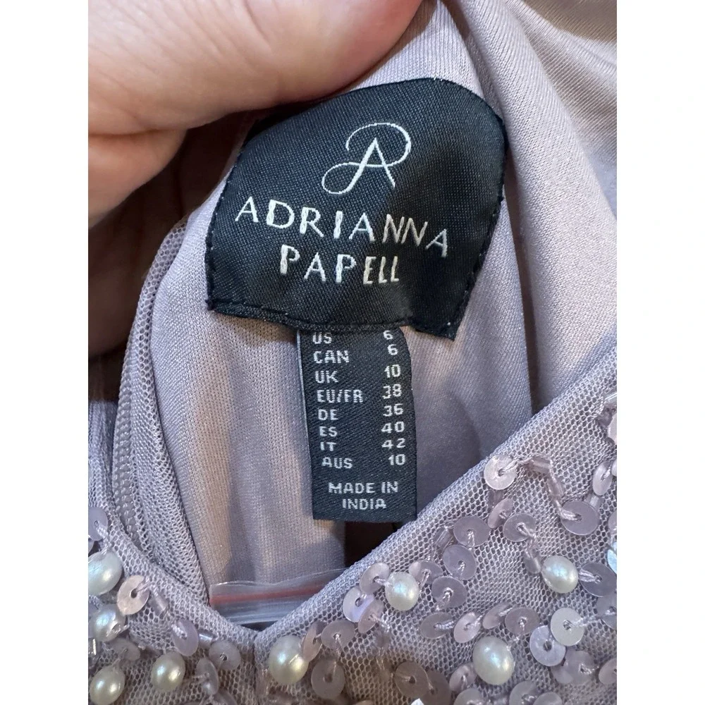 ADRIANNA PAPELL Pink Beaded Mesh Maxi Dress Size 6 Maxi